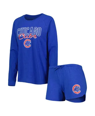 Women's Concepts Sport Heather Royal Chicago Cubs Meter Knit Raglan Long Sleeve T-shirt and Shorts Sleep Set