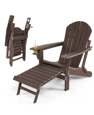 Costway Patio Folding Adirondack Chair Hdpe All-Weather Pull-Out Ottoman