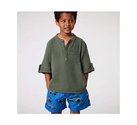 Snapper Rock Toddler|Child Boys Frankie Safari Green Resort Shirt