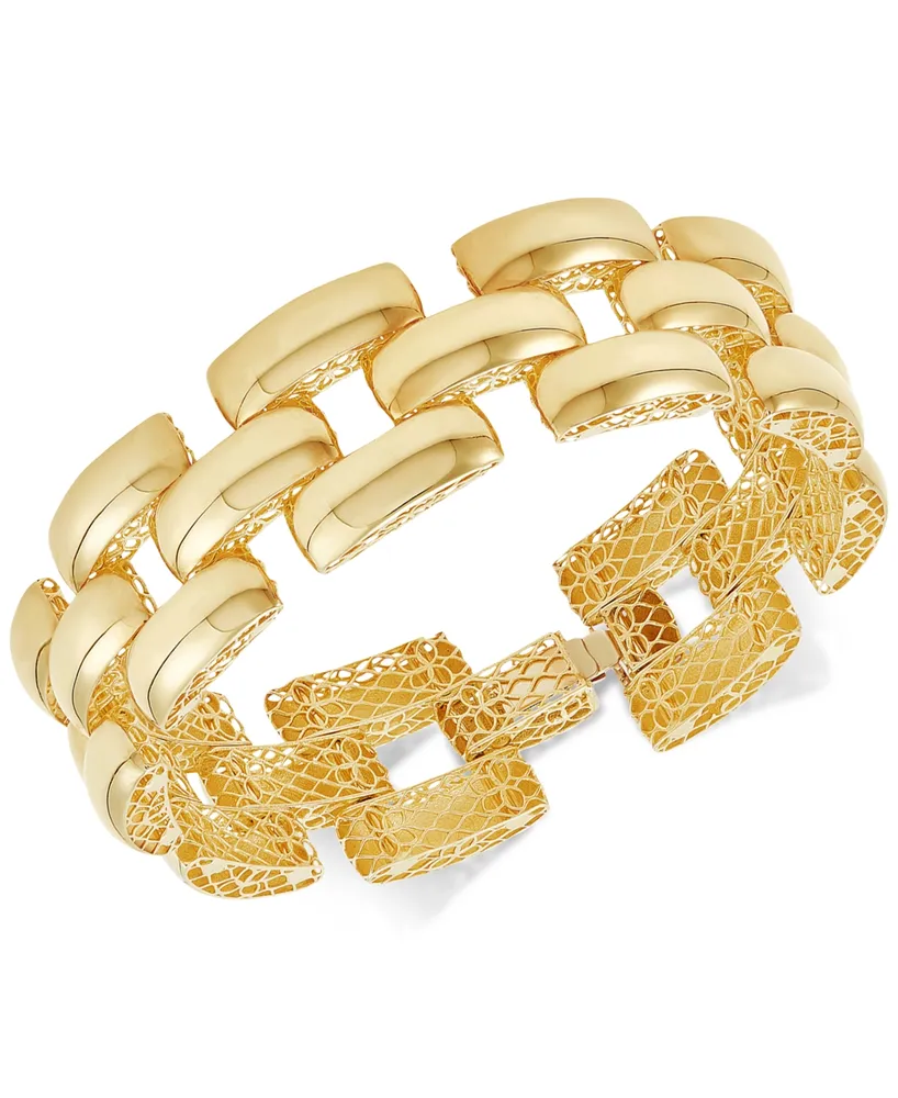 Italian Gold Stampato Panther Link Bracelet in 14k Gold