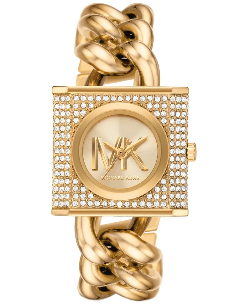 Michael Kors Women's Mk Chain Lock Quartz Three-Hand Gold-Tone Stainless Steel Watch 25mm