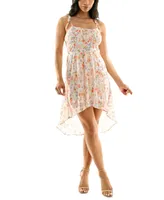 As U Wish Juniors' Shoulder-Tie High-Low Floral Dress