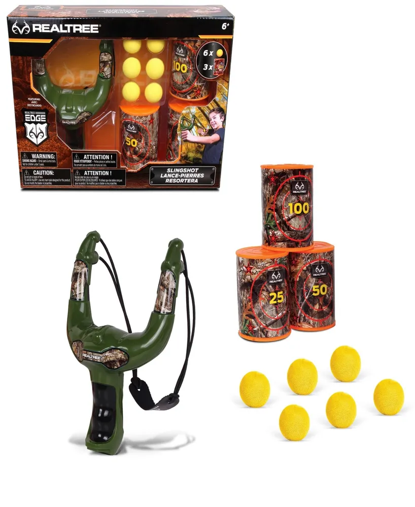 Realtree Nkok Handheld Slingshot Set Green 25037 includes 6 Foam Balls 3 Can Targets, Toy Slingshot Shoots Up To 30', Officially Licensed