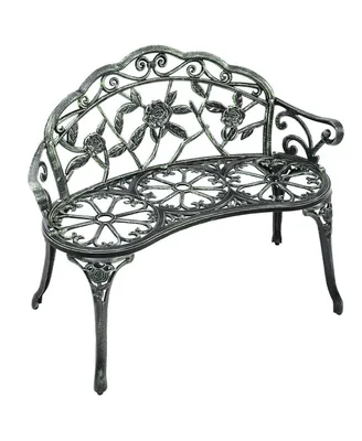 Costway Patio Garden Bench Chair Style Porch Cast Aluminum Outdoor Rose