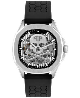 Philipp Plein Men's Automatic Skeleton Spectre Black Silicone Strap Watch 42mm