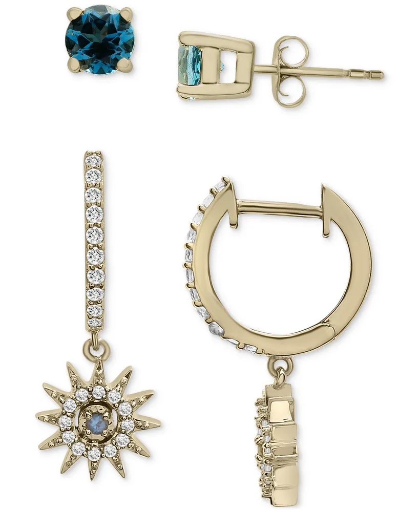2-Pc. Set London Blue Topaz (1/3 ct. t.w.) & Lab-grown White Sapphire (3/8 ct. t.w.) Stud and Dangle Hoop Earrings in 14k Gold