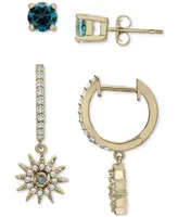 2-Pc. Set London Blue Topaz (1/3 ct. t.w.) & Lab-grown White Sapphire (3/8 ct. t.w.) Stud and Dangle Hoop Earrings in 14k Gold