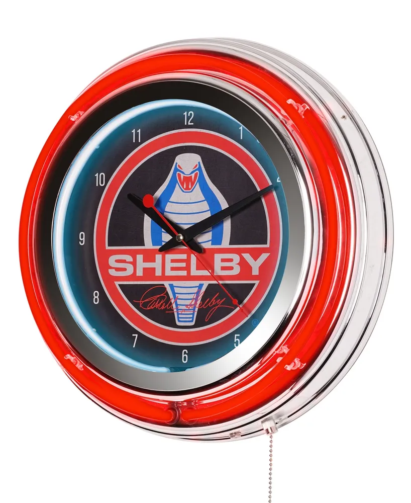American Art Decor Shelby Retro Round Neon Wall Analog Clock with Pull Chain, 14.5"