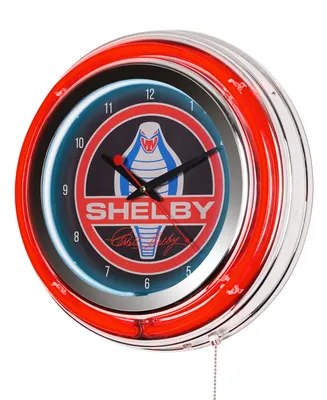 American Art Decor Shelby Retro Round Neon Wall Analog Clock with Pull Chain, 14.5"