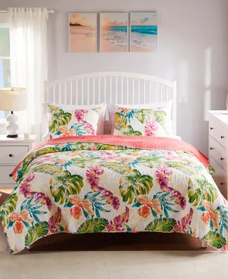 Greenland Home Fashions Tropics Coastal Palm 2 Piece Quilt Set, Twin/Twin Xl