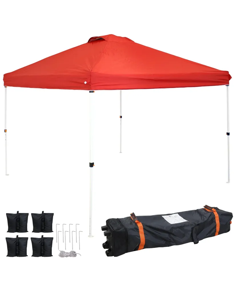 Sunnydaze Decor 10 x 10 Foot Premium Pop-Up Canopy with Rolling Carry Bag and Sandbags - Straight Leg Folding Shade Shelter - Red