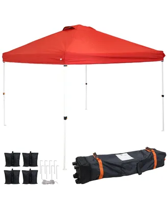 Sunnydaze Decor 10 x 10 Foot Premium Pop-Up Canopy with Rolling Carry Bag and Sandbags - Straight Leg Folding Shade Shelter - Red