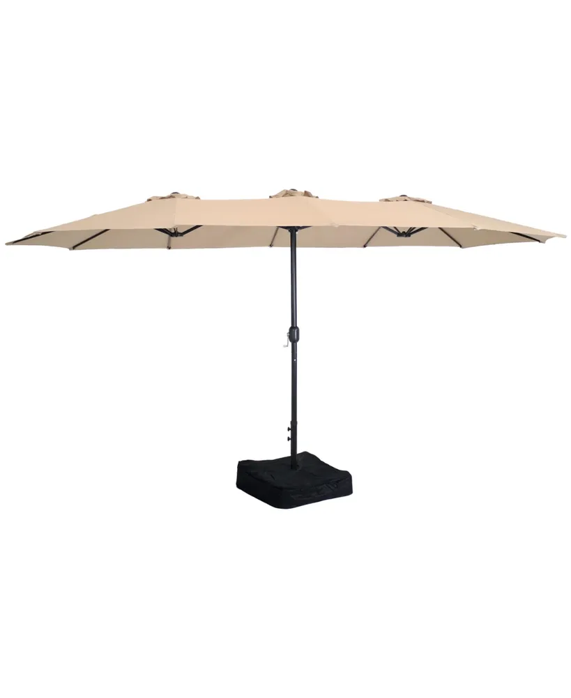 Sunnydaze Decor 15 ft Steel Double-Sided Patio Umbrella with Sandbag Base - Tan