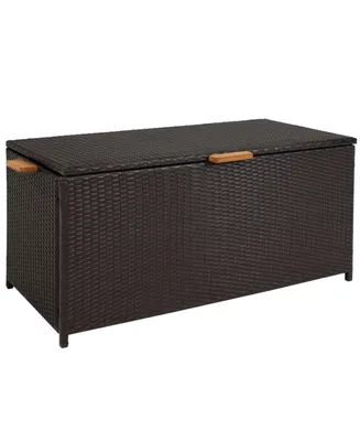Sunnydaze Decor Resin Wicker Indoor/Outdoor Storage Deck Box with Handles - Brown