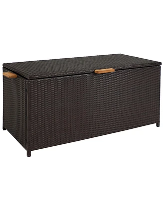 75 Gallon Indoor/Outdoor Acacia Wood and Resin Wicker Storage Deck Box with Hinged Lid