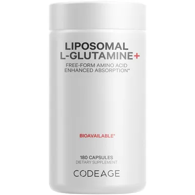 Codeage Liposomal L-Glutamine 1000mg Supplement, Free-Form Glutamine Formula, 3-Month Supply - 180ct