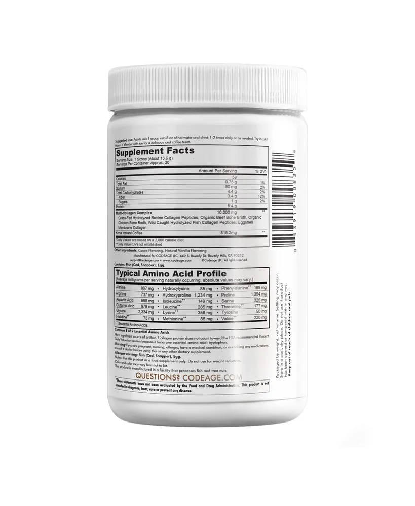 Codeage Multi Collagen Peptides Mocha Powder, Grass-Fed, Hydrolyzed Collagen Protein Supplement - 14.39 oz