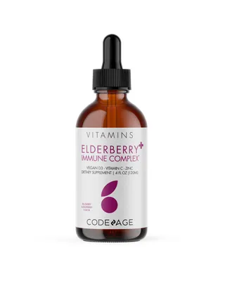 Codeage Elderberry Immune Complex Syrup, Black Sambucus + Vitamin C, D3, & Zinc, Adults & Kids Liquid Supplement - 4 Fl Oz