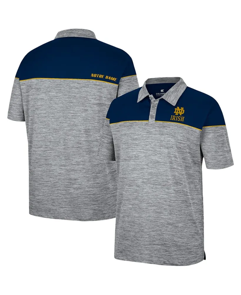 Men's Colosseum Heathered Gray, Navy Notre Dame Fighting Irish Birdie Polo Shirt