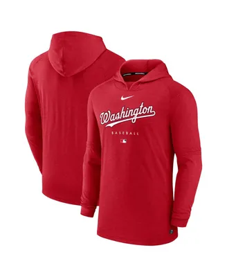 Men's Nike Heather Red Washington Nationals Authentic Collection Early Work Tri-Blend Performance Pullover Hoodie