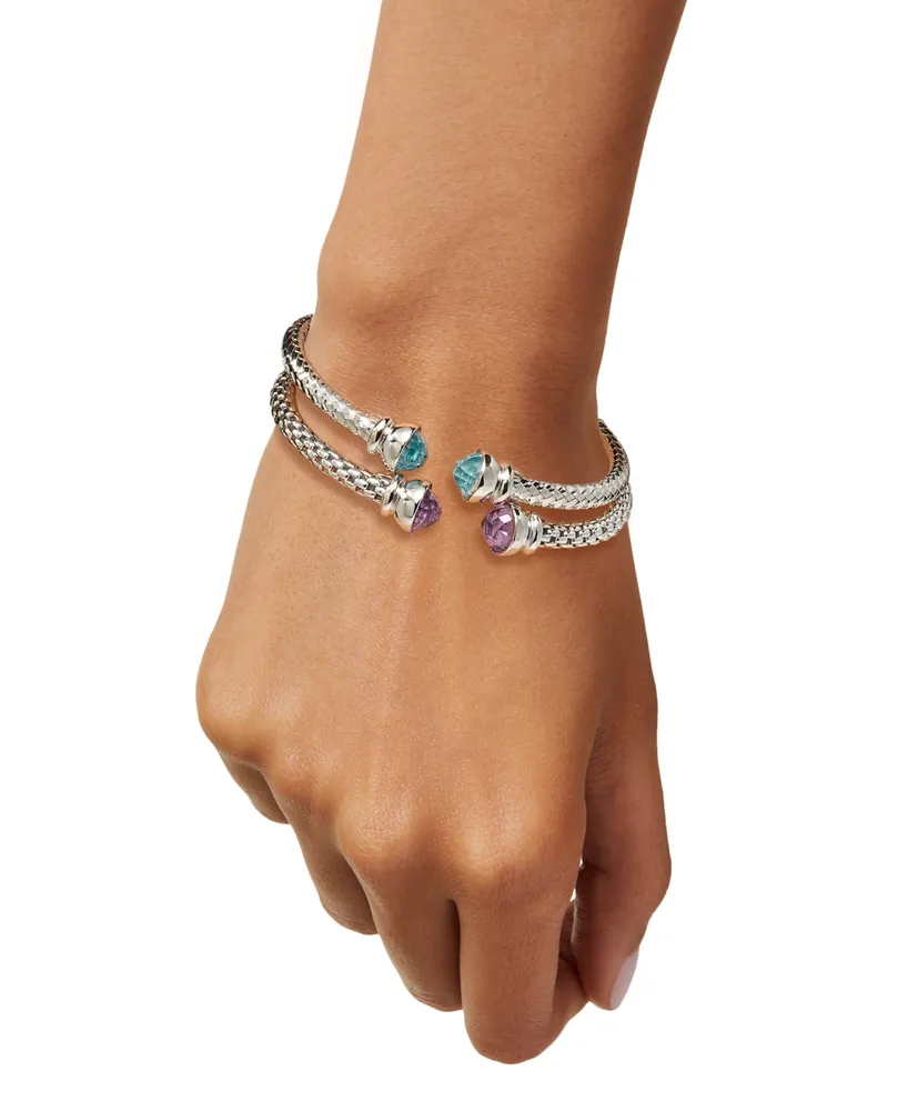 2-Pc. Set Sky Blue Topaz (4-7/8 ct. t.w.) & Amethyst (4 ct. t.w.) Weave Style Cuff Bracelets in Sterling Silver