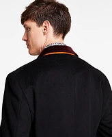 Tallia Men Wool Blend Overcoats with Contrast Velvet Top Collar