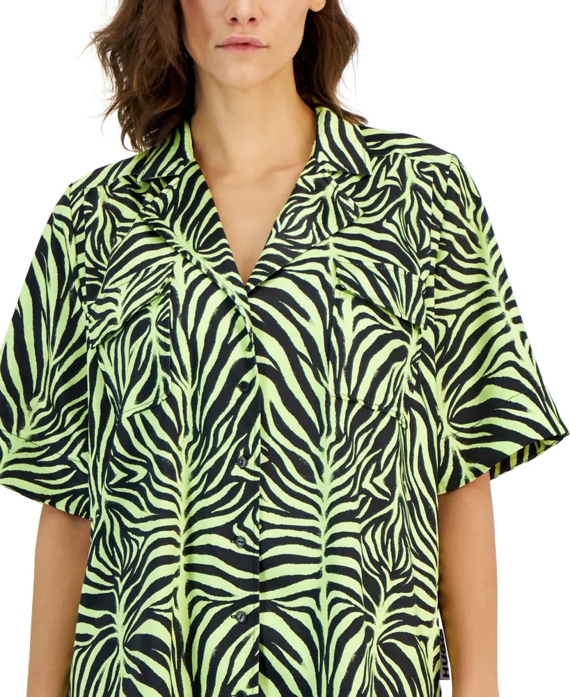 Hugo Women's Zebra-Print Short-Sleeve Button-Down Shirt