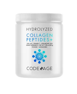 Codeage Collagen Vitamin C+ Powder, Peptides Type 1 & 3 Grass-Fed Bovine, Enzymes, Hyaluronic Acid, 9.98 oz