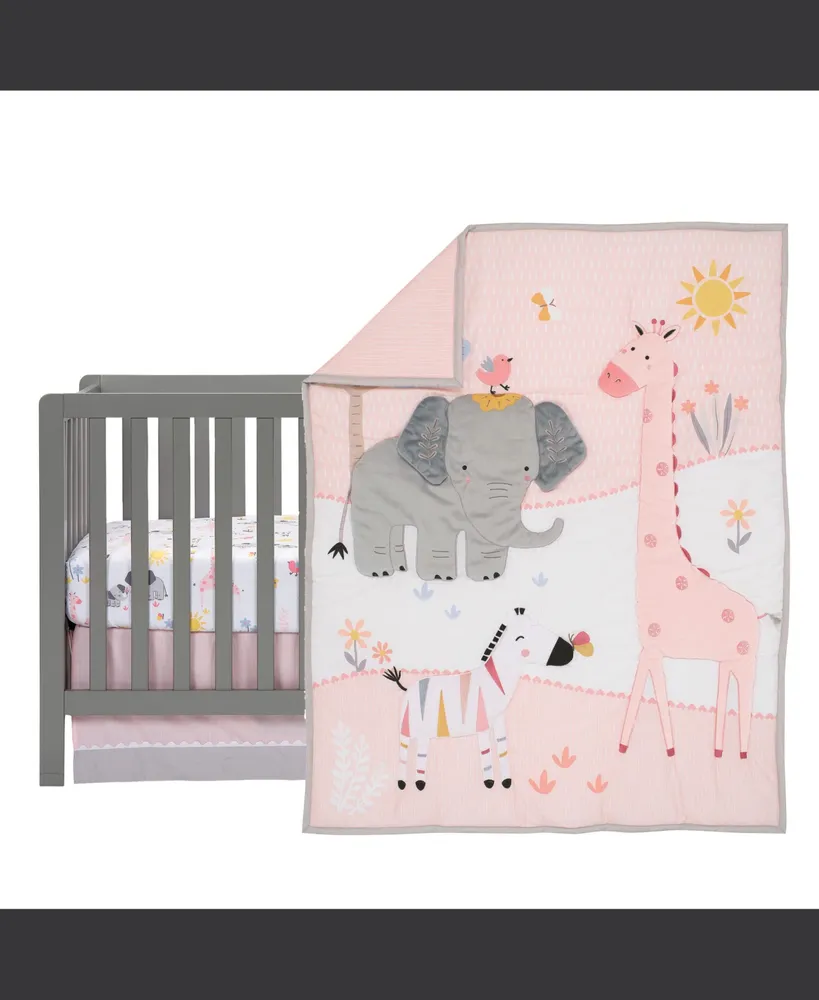 Lambs & Ivy Jazzy Jungle 3-Piece Safari Animals Pink Baby Crib Bedding Set