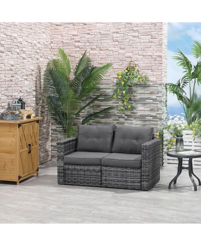 Outsunny 2-Piece Outdoor Pe Rat Patio Corner Sofa Loveseat