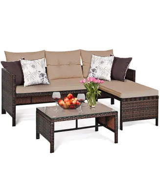 3PCS Patio Wicker Rattan Sofa Set Outdoor Sectional Conversation Set Garden Lawn