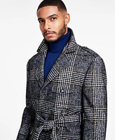 Tayion Collection Men's Classic-Fit Plaid Self Belted Wool Blend Overcoats