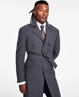 Tayion Collection Men's Classic-Fit Plaid Self Belted Wool Blend Overcoats