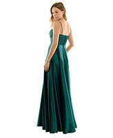 B Darlin Juniors' Pleated-Bodice High-Slit Evening Gown