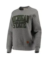 Women's Pressbox Heather Charcoal Michigan State Spartans Moose Quilted Pullover Sweatshirt