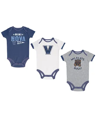 Infant Boys and Girls Champion Navy, Heather Gray, White Villanova Wildcats Three-Pack Bodysuit Set