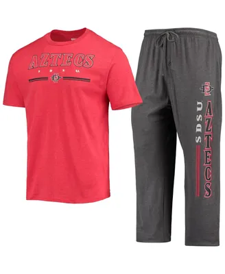 Men's Concepts Sport Heathered Charcoal and Cardinal San Diego State Aztecs Meter T-shirt Pants Sleep Set