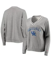 Women's League Collegiate Wear Heathered Gray Kentucky Wildcats Victory Springs Tri-Blend V-Neck Pullover Sweatshirt