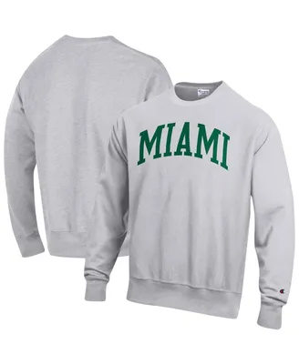 Men's Champion Heathered Gray Miami Hurricanes Arch Reverse Weave Pullover Sweatshirt