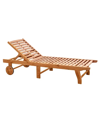 Outsunny Outdoor Folding Chaise Lounge Chair Recliner with Wheels, Acacia Wood Frame - Teak Color