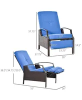 Outsunny Rattan Adjustable Recliner Chair with Hand-Woven All-Weather Wicker for Patio, Outdoor, Garden, Poolside, Blue