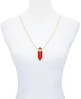 Vince Camuto Imitation Red Siam Epoxy Pendant Gold-Tone Long Chain Statement Necklace