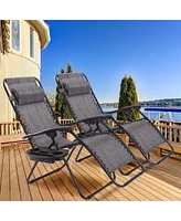 Costway 2PC Folding Zero Gravity Reclining Lounge Chairs Beach Patio W/Utility Tray