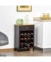 Homcom Modern Wine Rack, Storage Cabinet with 16-Bottle Wine Holder and Drawer for Living Room or Home Bar, Dark Brown