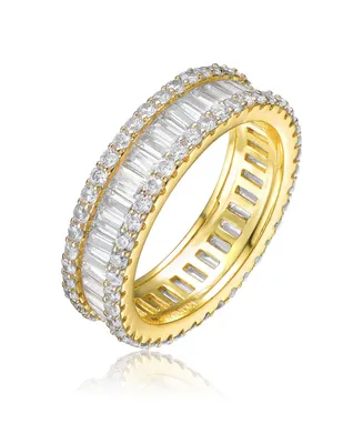 Rachel Glauber Ra 14K Gold Plated Baguette Cubic Zirconia Wide Band Ring