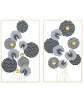 Homcom 3D Metal Wall Art Set of 2 Modern Lotus Leaves Hanging Wall Sculpture Home Decor for Living Room Bedroom Kitchen 20"x32"x2, Grey and Gold