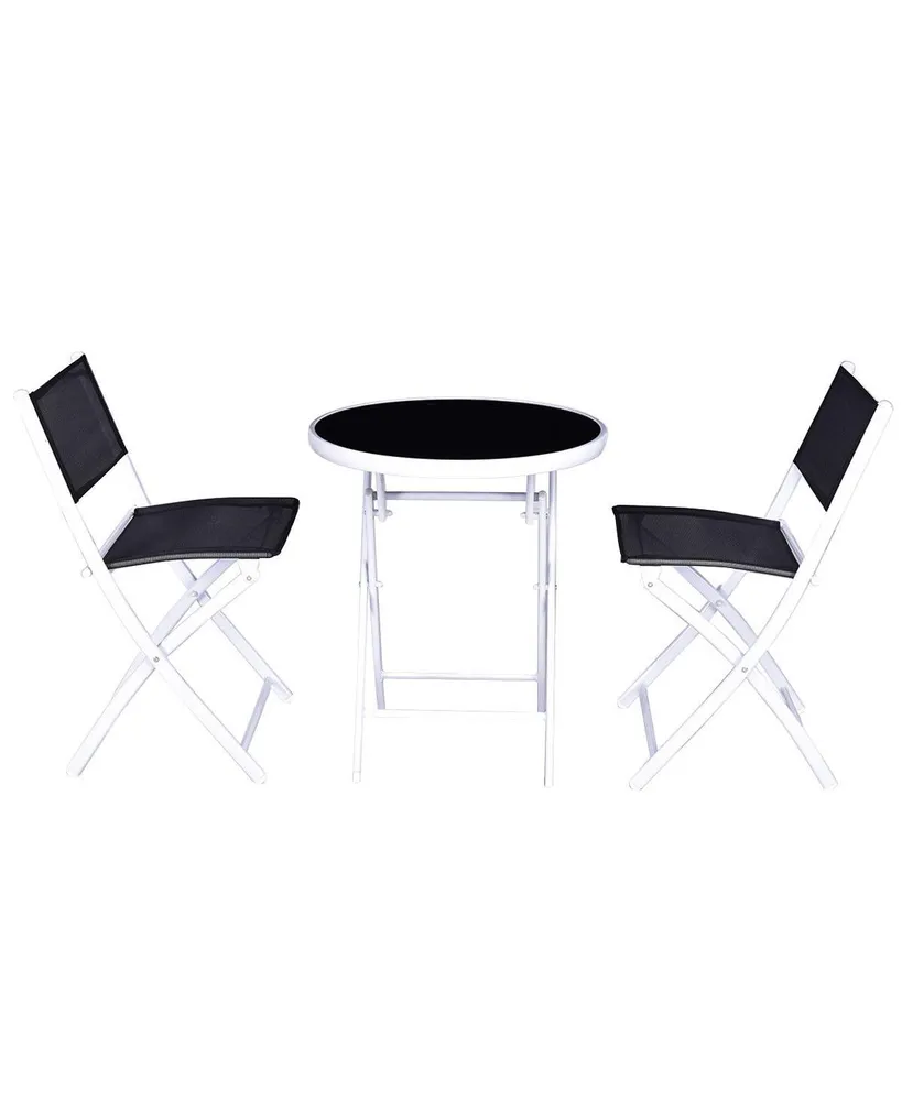 3 Pcs Folding Bistro Table Chairs Set Garden Backyard Patio Furniture