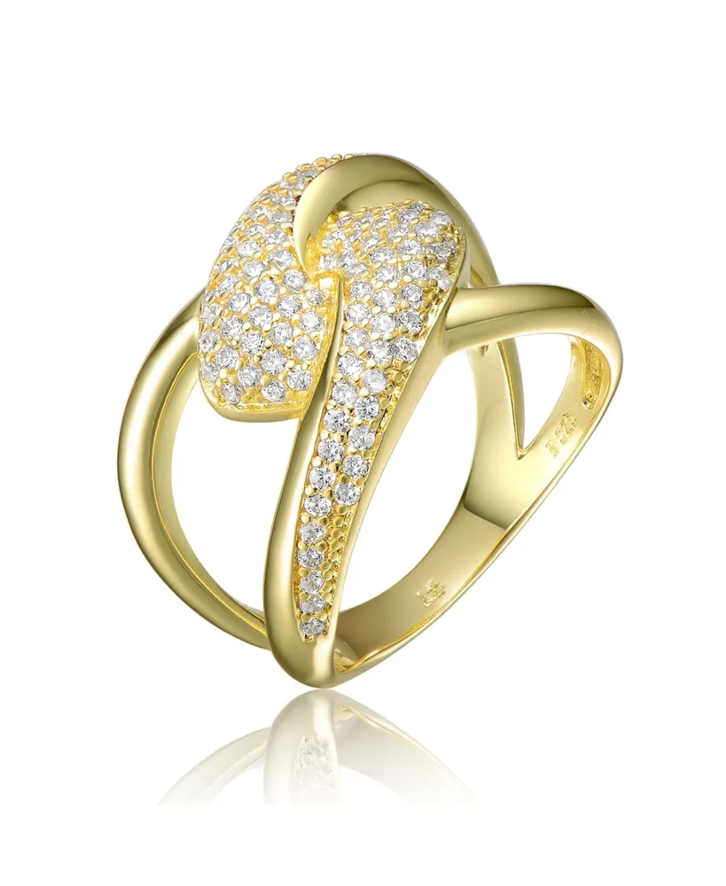 Ra 14K Gold Plated Round Cubic Zirconia Modern Bypass Ring