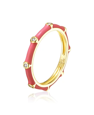 Ra 14k Yellow Gold Plated with Cubic Zirconia Rose-Pink Bamboo Kids/Young Adult Stacking Ring