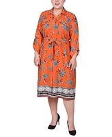 Ny Collection Plus 3/4 Roll Tab Sleeve Belted Shirtdress